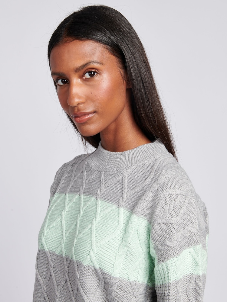 U.S. Polo Assn Green U.S. Polo Assn. Womens Green Mixed Cable Stripe Jumper - Image 5 of 5