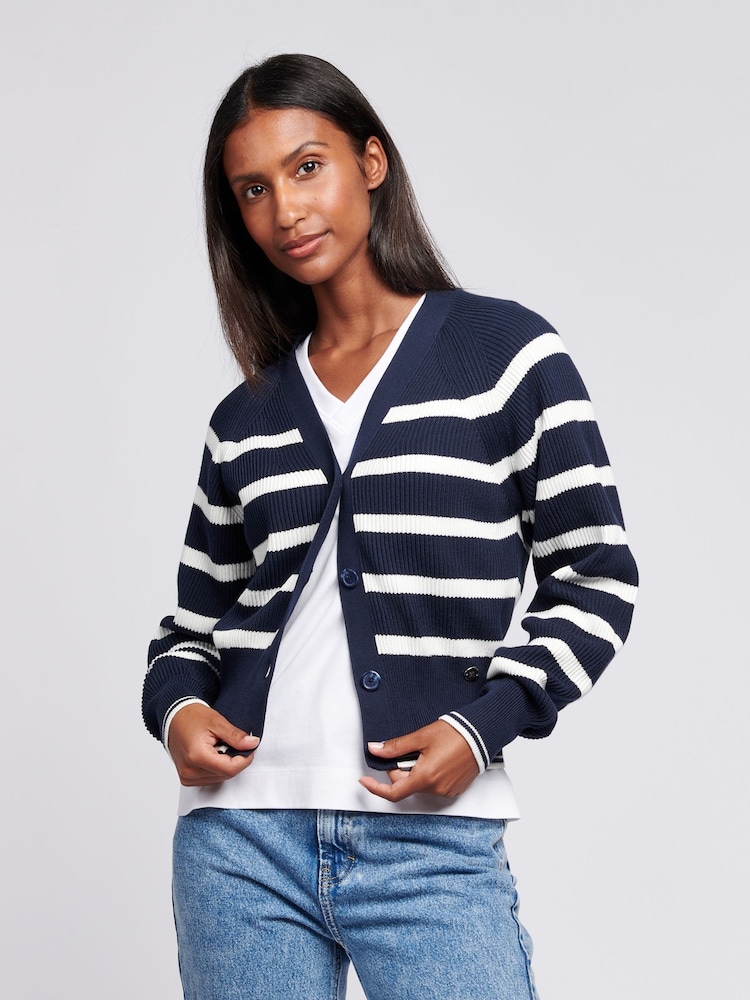 U.S. Polo Assn. Blue Womens Stripe Cropped Rib Cardigan - Image 1 of 1