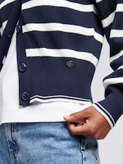 U.S. Polo Assn. Blue Womens Stripe Cropped Rib Cardigan - Image 2 of 4