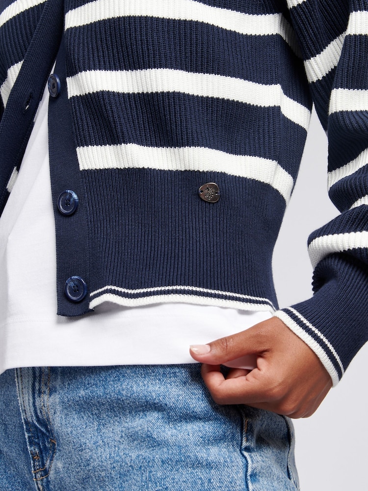 U.S. Polo Assn. Blue Womens Stripe Cropped Rib Cardigan - Image 2 of 4