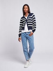 U.S. Polo Assn. Blue Womens Stripe Cropped Rib Cardigan - Image 3 of 4