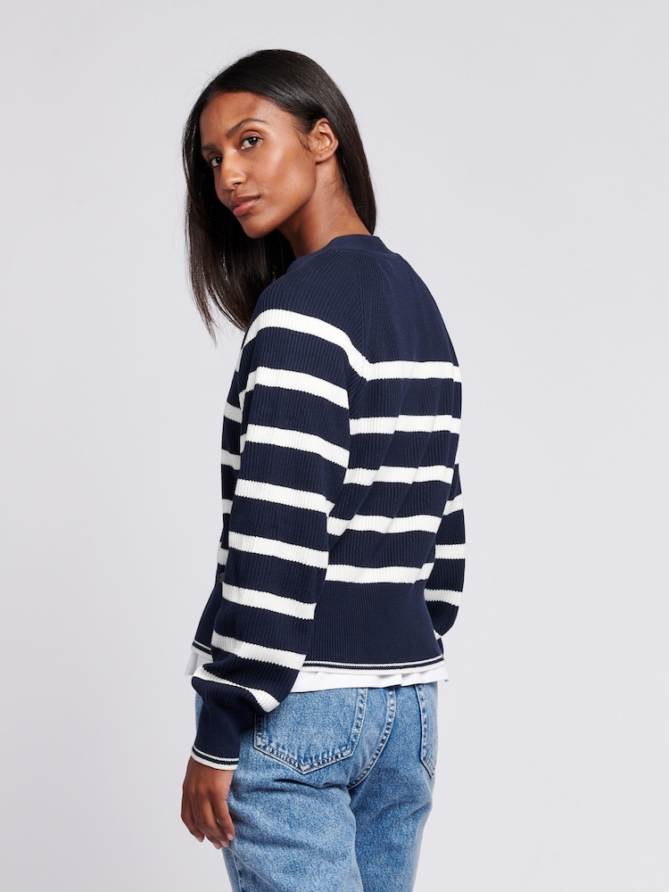 U.S. Polo Assn. Blue Womens Stripe Cropped Rib Cardigan - Image 4 of 4