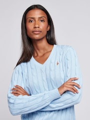 U.S. Polo Assn. Light Blue Womens V-Neck Cable Knit Jumper - Image 2 of 4