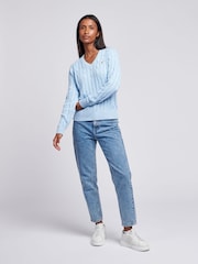 U.S. Polo Assn. Light Blue Womens V-Neck Cable Knit Jumper - Image 3 of 4