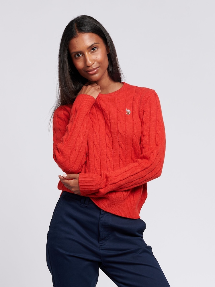 U.S. Polo Assn. Womens Cable Knit Crew Neck Jumper - Image 1 of 5