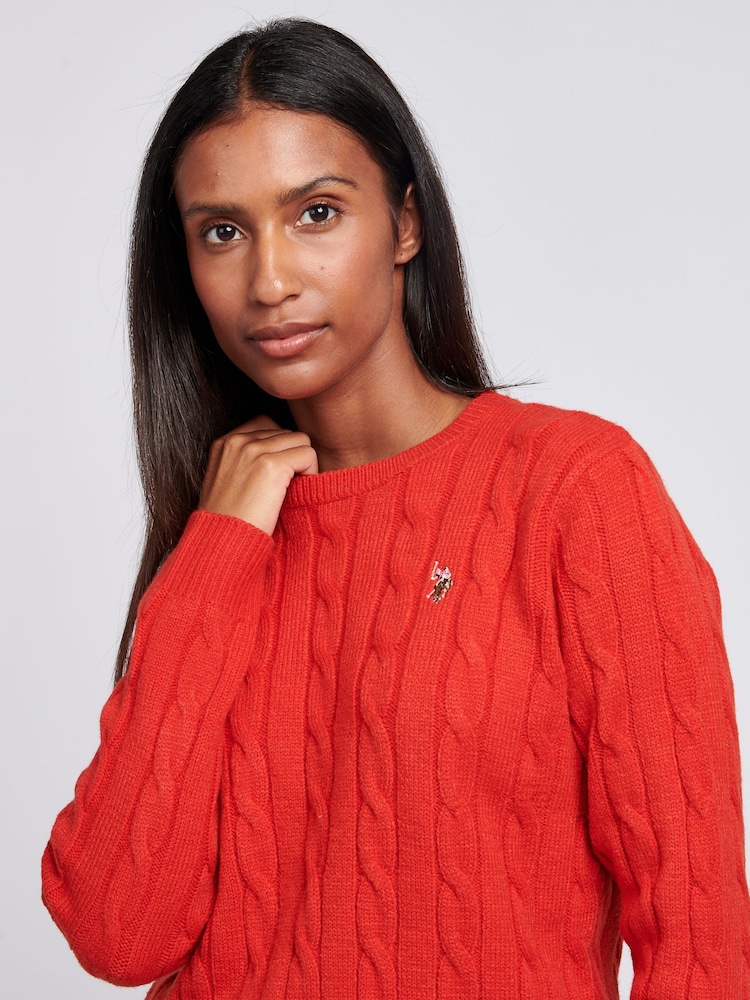 U.S. Polo Assn. Womens Cable Knit Crew Neck Jumper - Image 2 of 5