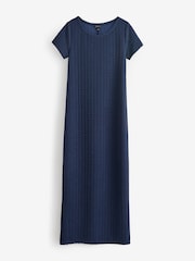 Navy Short Sleeve Textured Jersey Dress - Image 1 of 3