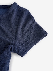 Navy Short Sleeve Textured Jersey Dress - Image 2 of 3