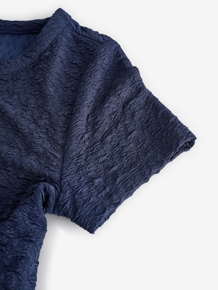 Navy Short Sleeve Textured Jersey Dress - Image 2 of 3