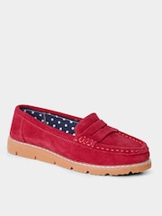 Joe Browns Red Colourblock Suede Slip-On Leather Loafers - Image 2 of 6