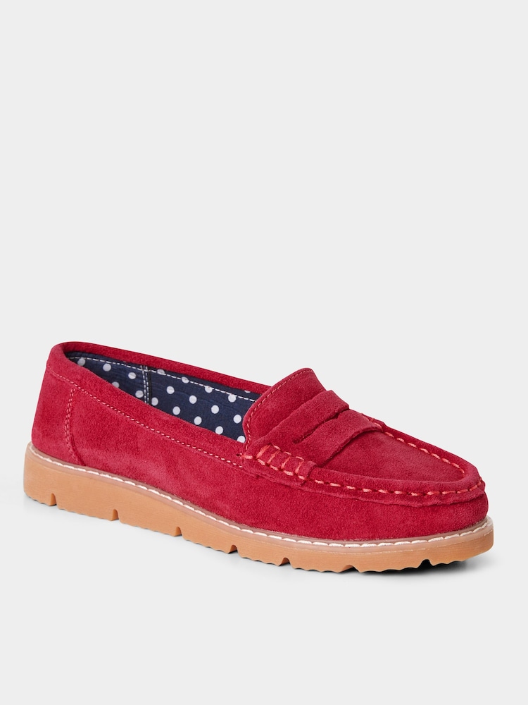 Joe Browns Red Colourblock Suede Slip-On Leather Loafers - Image 2 of 6
