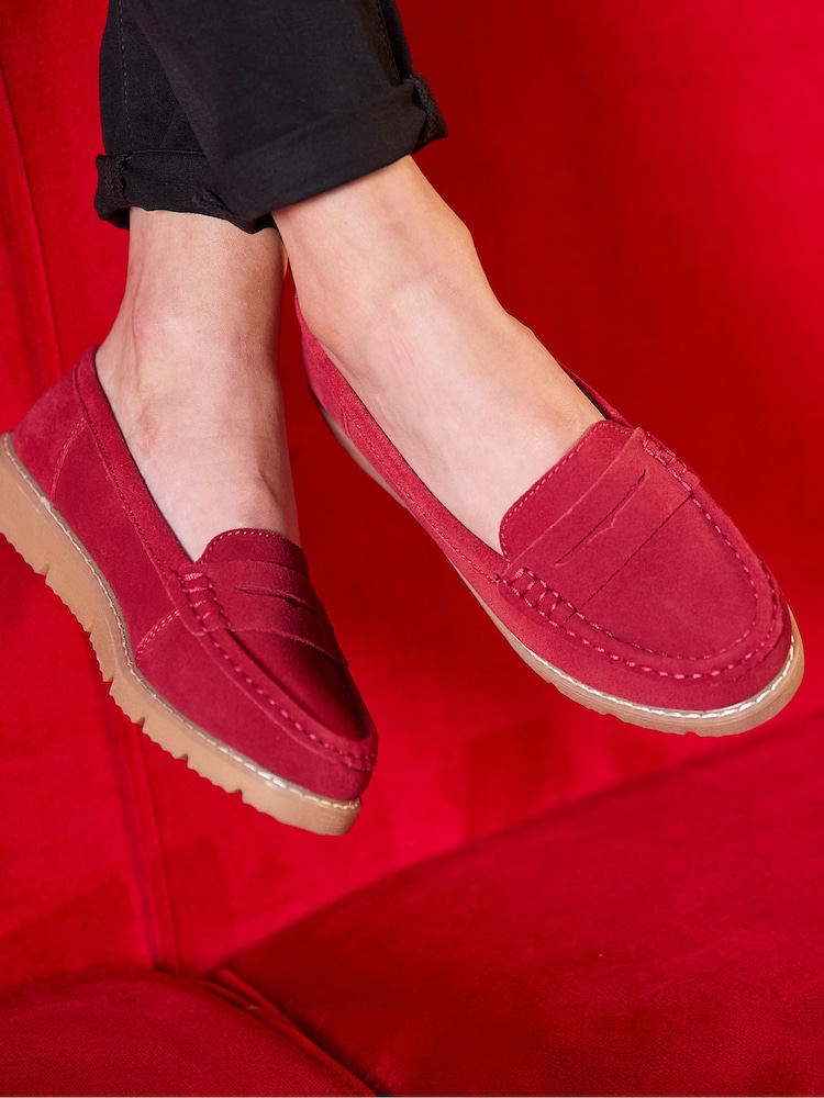 Joe Browns Red Colourblock Suede Slip-On Leather Loafers - Image 6 of 6