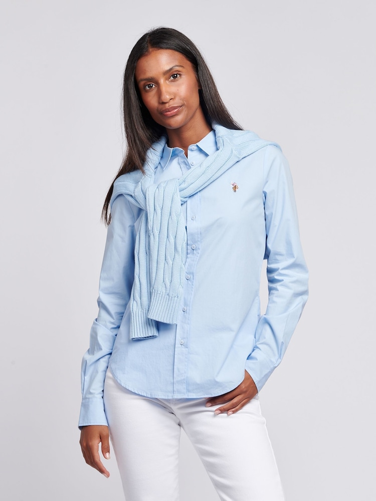 U.S. Polo Assn. Blue Womens Classic Fit Poplin 100% Cotton Shirt - Image 5 of 5
