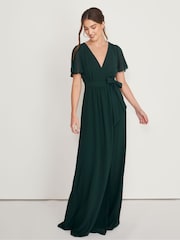 Six Stories Flutter Sleeve Wrap Tie Chiffon Flower Girl Dress - Image 1 of 6