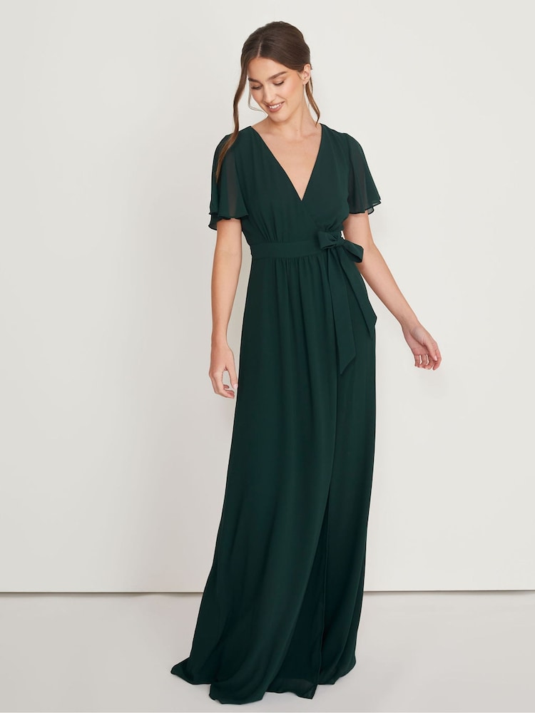 Six Stories Flutter Sleeve Wrap Tie Chiffon Flower Girl Dress - Image 1 of 6