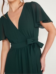 Six Stories Flutter Sleeve Wrap Tie Chiffon Flower Girl Dress - Image 3 of 6