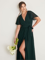 Six Stories Flutter Sleeve Wrap Tie Chiffon Flower Girl Dress - Image 5 of 6