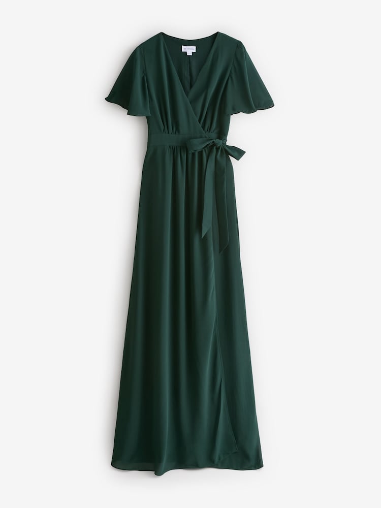 Six Stories Flutter Sleeve Wrap Tie Chiffon Flower Girl Dress - Image 6 of 6