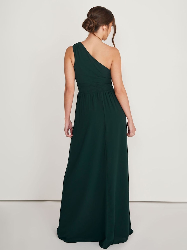Six Stories Green One Shoulder Pleated Waist Chiffon Bridesmaid Dress - Image 2 of 6 Six Stories Green One Shoulder Pleated Waist Chiffon Bridesmaid Dress - Image 2 of 6