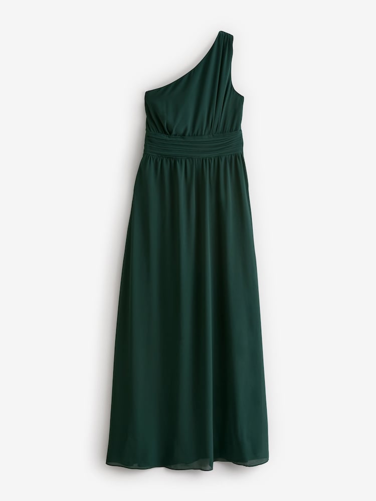 Six Stories Green One Shoulder Pleated Waist Chiffon Bridesmaid Dress - Image 6 of 6 Six Stories Green One Shoulder Pleated Waist Chiffon Bridesmaid Dress - Image 6 of 6