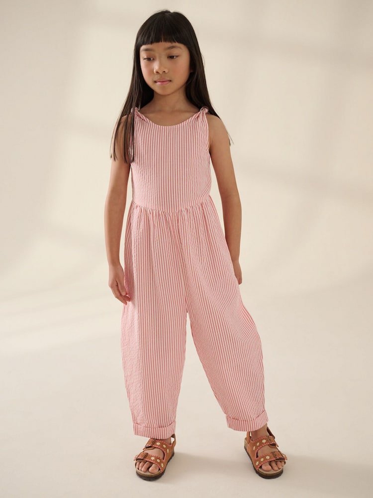 Pink Stripe 100% Cotton Barrel Playsuit (3-16yrs) - Image 1 of 8 Pink Stripe 100% Cotton Barrel Playsuit (3-16yrs) - Image 1 of 8