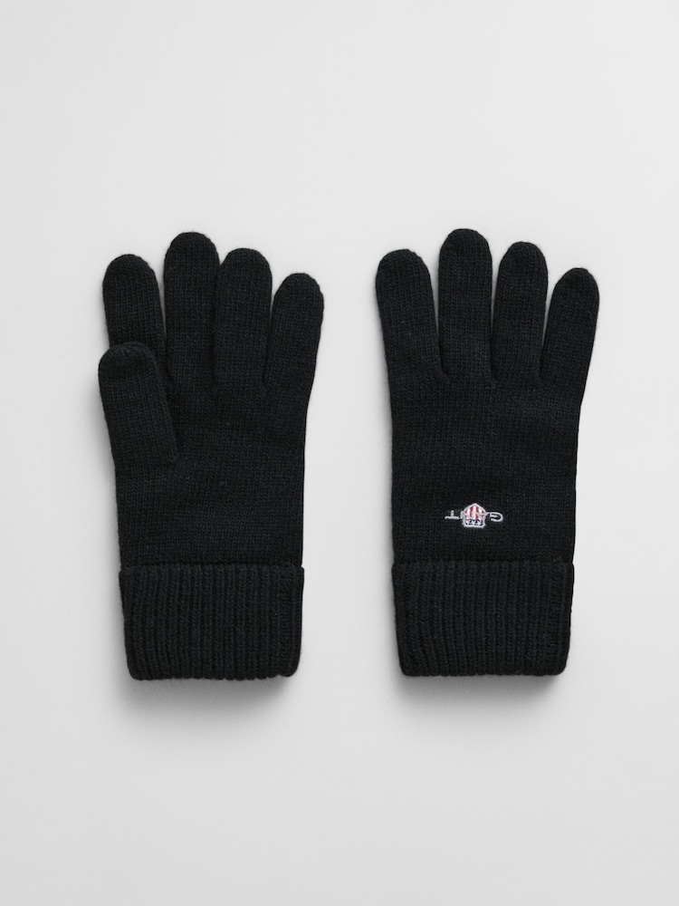 GANT Black Shield Wool Gloves - Image 1 of 2