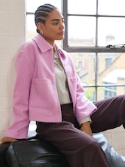 Pink Zip Through Short Textured Jacket - Image 1 of 8
