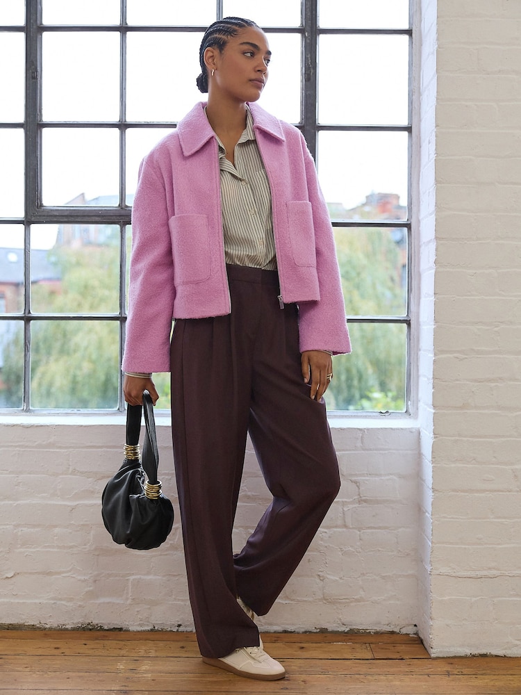 Pink Zip Through Short Textured Jacket - Image 2 of 8