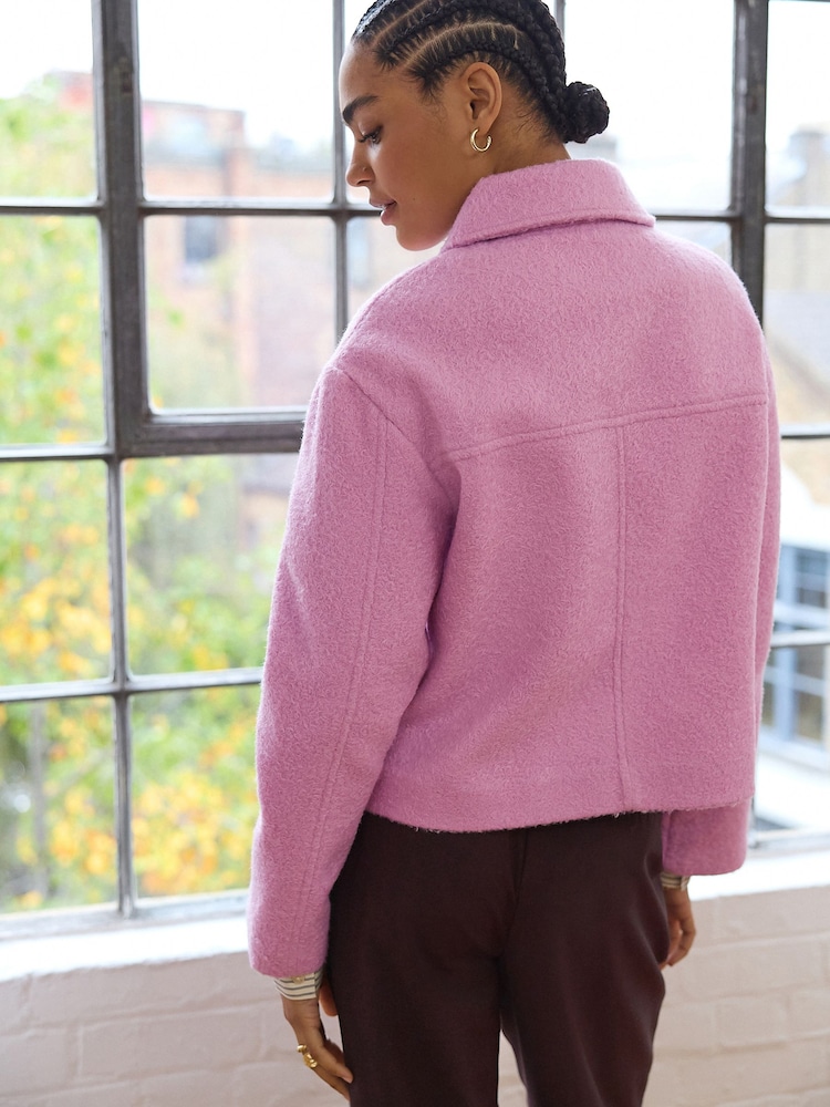 Pink Zip Through Short Textured Jacket - Image 3 of 8