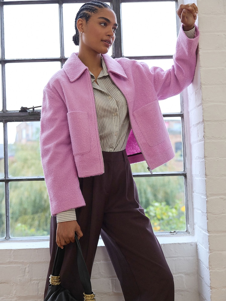 Pink Zip Through Short Textured Jacket - Image 4 of 8
