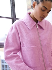 Pink Zip Through Short Textured Jacket - Image 5 of 8