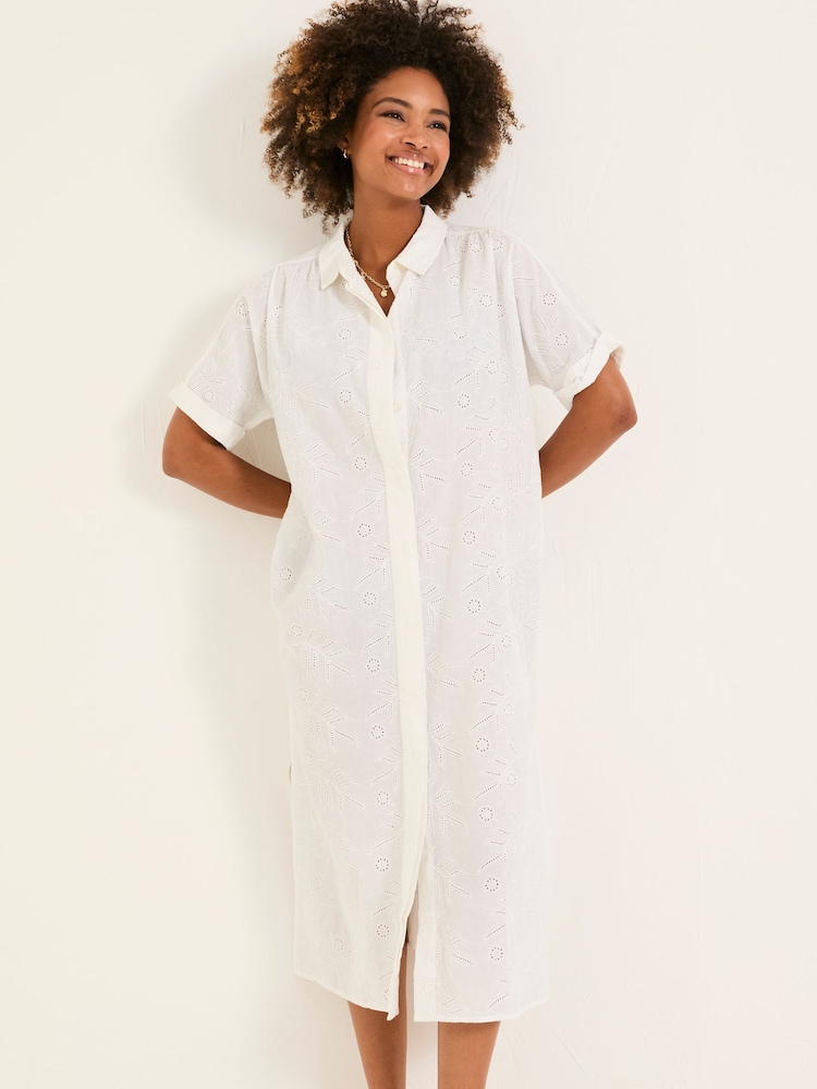 FatFace Ivory 100% Cotton Beachwear Broderie Shirt Dress - Image 1 of 6 FatFace Ivory 100% Cotton Beachwear Broderie Shirt Dress - Image 1 of 6