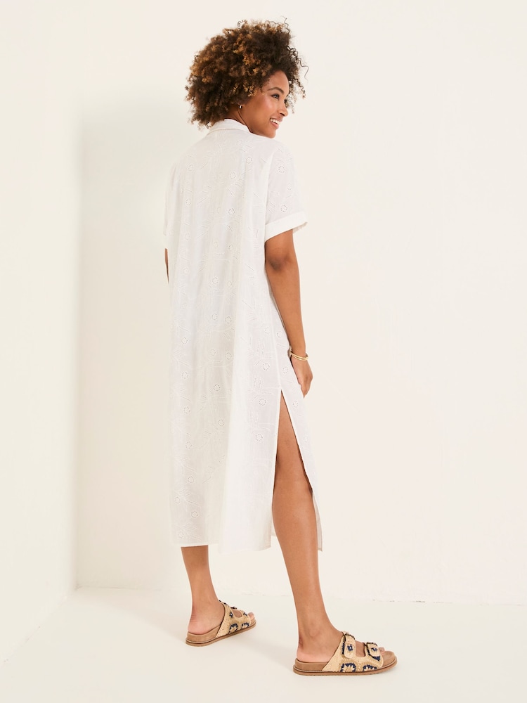 FatFace Ivory 100% Cotton Beachwear Broderie Shirt Dress - Image 3 of 7