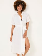 FatFace Ivory 100% Cotton Beachwear Broderie Shirt Dress - Image 4 of 11