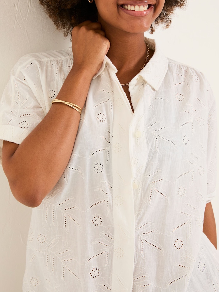 FatFace Ivory 100% Cotton Beachwear Broderie Shirt Dress - Image 4 of 7