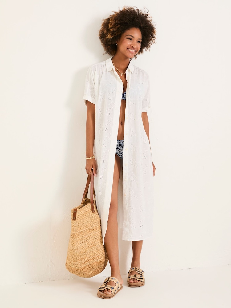FatFace Ivory 100% Cotton Beachwear Broderie Shirt Dress - Image 5 of 7