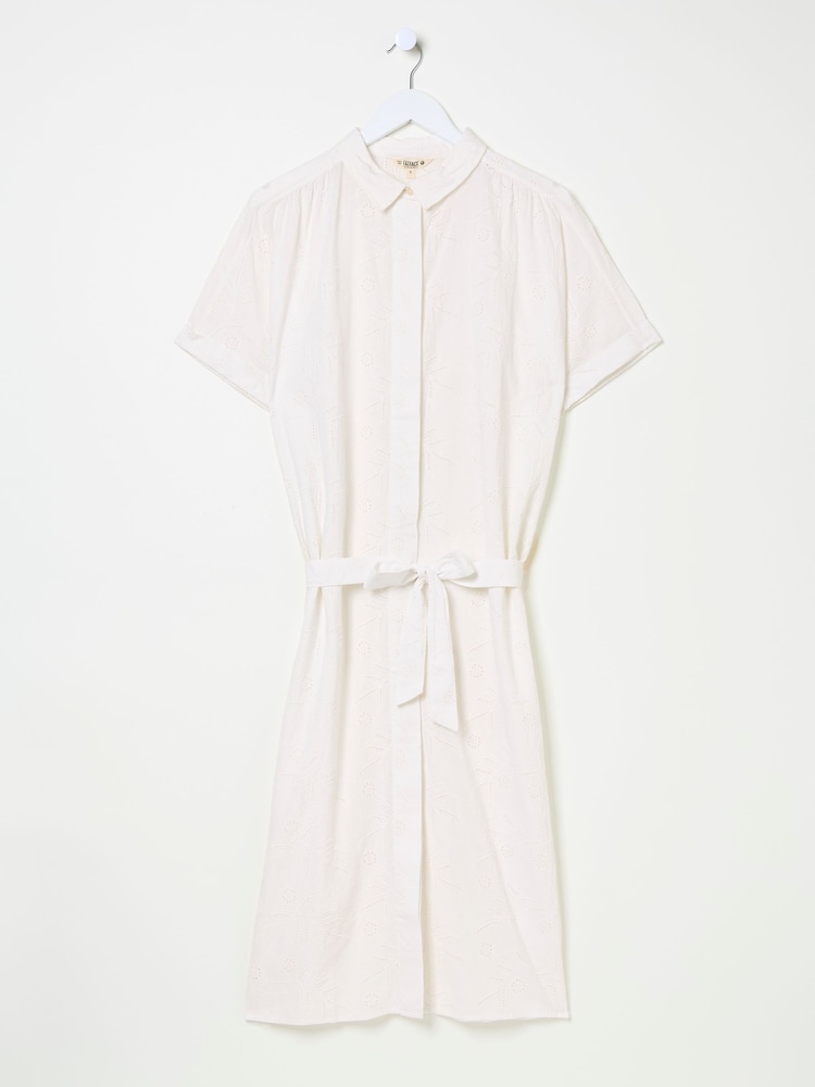 FatFace Ivory 100% Cotton Beachwear Broderie Shirt Dress - Image 6 of 7