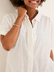FatFace Ivory 100% Cotton Beachwear Broderie Shirt Dress - Image 7 of 11