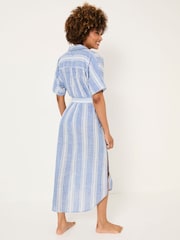 FatFace Blue Beachwear 100% Cotton Stripe Maxi Shirt Dress - Image 2 of 5