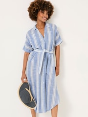 FatFace Blue Beachwear 100% Cotton Stripe Maxi Shirt Dress - Image 4 of 5