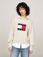 Tommy Jeans Cream Melange Flag Sweater - Image 1 of 5