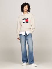 Tommy Jeans Cream Melange Flag Sweater - Image 2 of 5