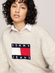 Tommy Jeans Cream Melange Flag Sweater - Image 4 of 5