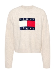 Tommy Jeans Cream Melange Flag Sweater - Image 5 of 5