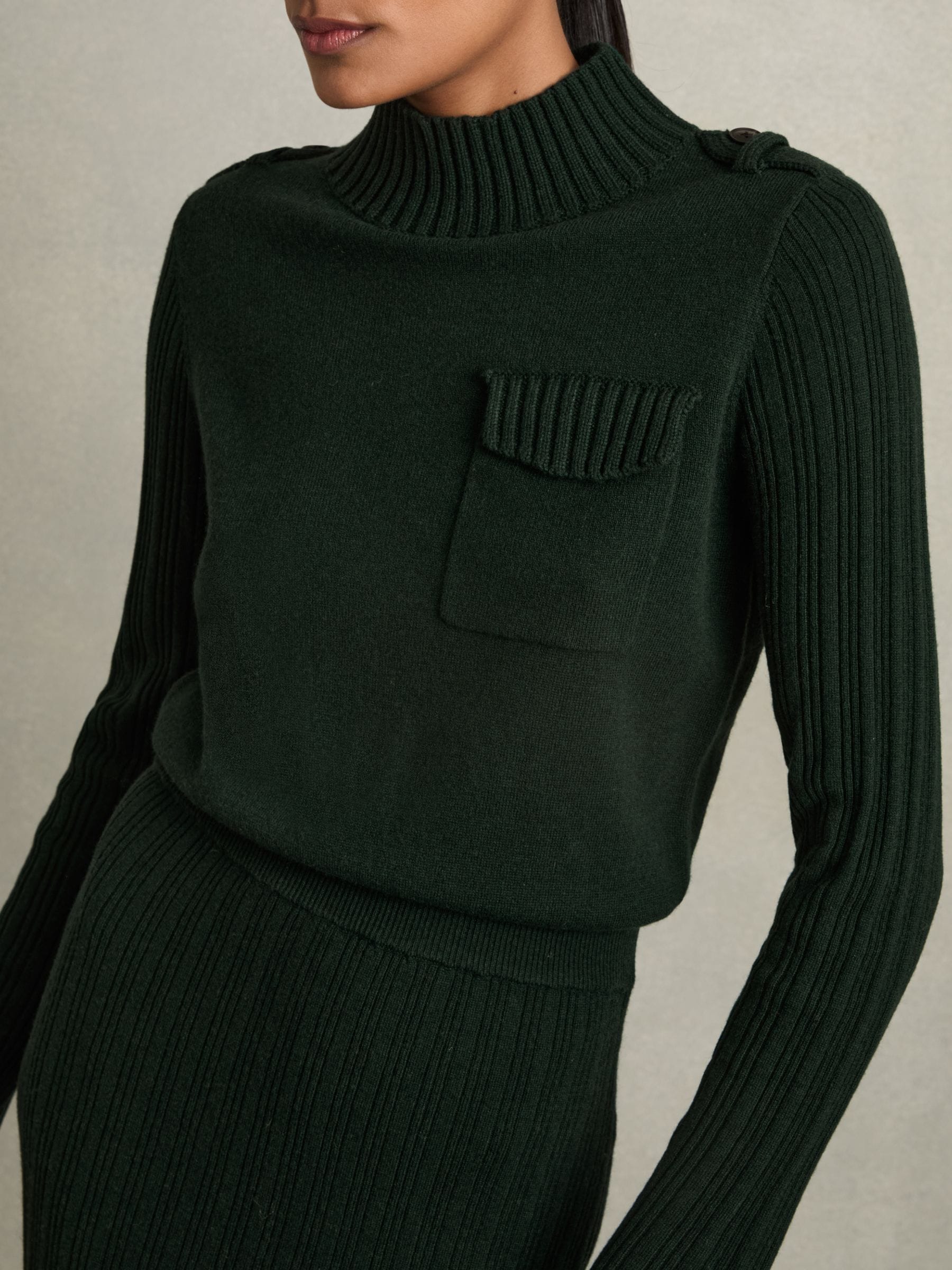 【海外限定】REISSワンピース☆Khaki Floris Wool-Blend Knitted Buy Reiss Khaki Floris Wool-Blend Knitted Utility Midi Dress