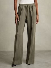 Reiss Khaki Sunnie Petite Wide-Leg Drawstring Trousers - Image 1 of 7