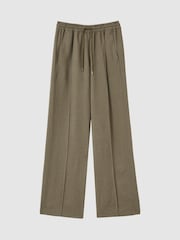 Reiss Khaki Sunnie Petite Wide-Leg Drawstring Trousers - Image 2 of 7