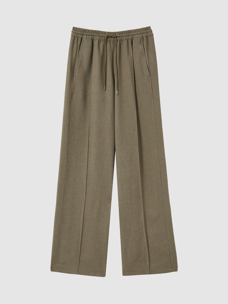 Reiss Khaki Sunnie Petite Wide-Leg Drawstring Trousers - Image 2 of 7