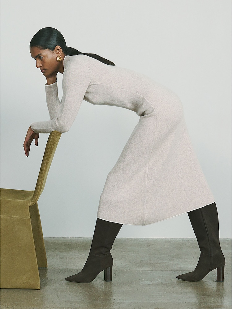 Reiss Neutral Mila Knitted Mélange Midi Dress With Cashmere - Image 1 of 8