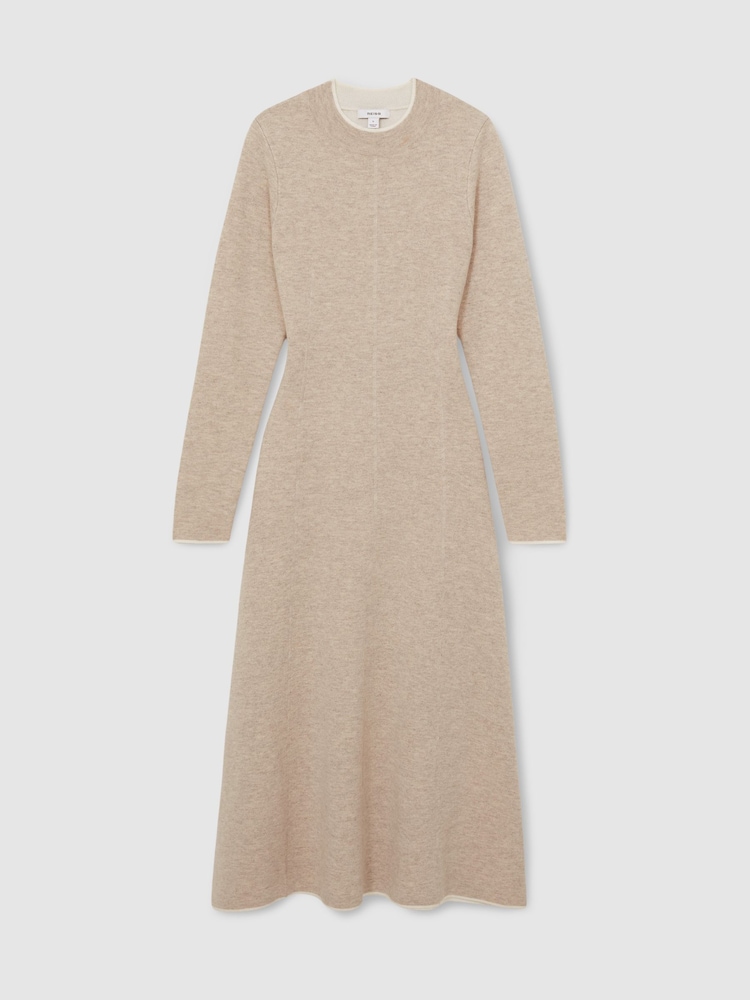 Reiss Neutral Mila Knitted Mélange Midi Dress With Cashmere - Image 2 of 8